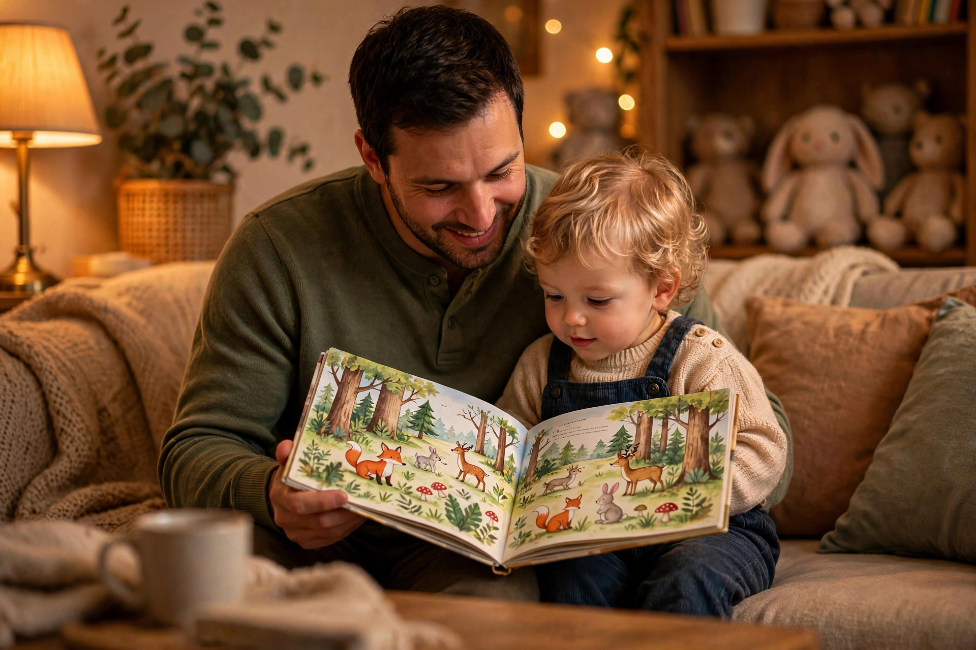 Parent reading a picture book to a toddler