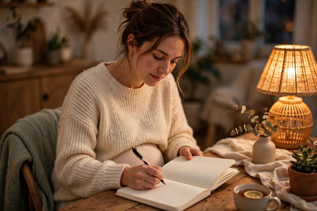Expecting mother writing her birth plan preferences