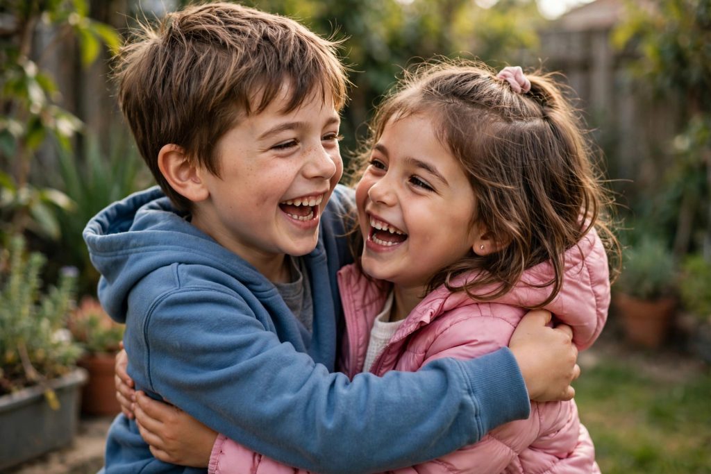 Young siblings sharing a happy moment together