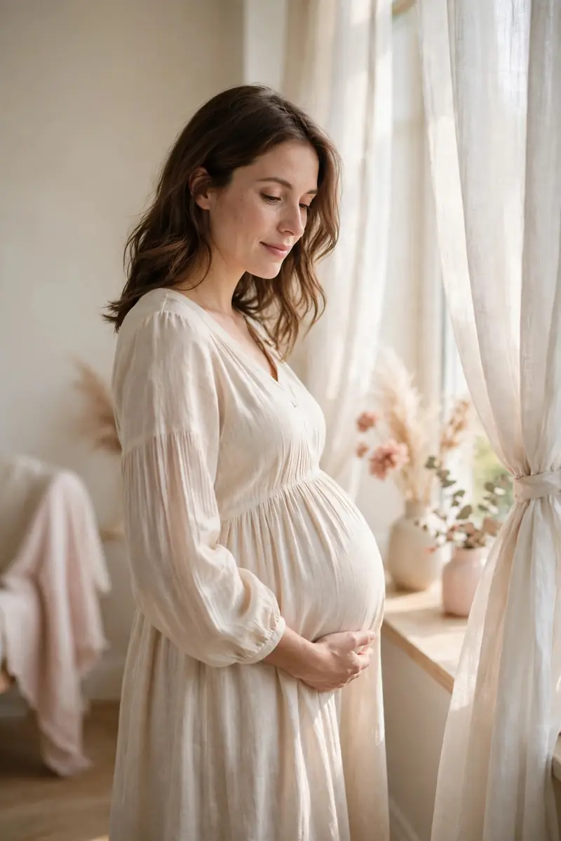 Pregnant mother by a bright window